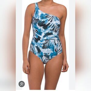 NipTuck Rhonda Congo Lao Blue One Shoulder One Piece Swimsuit Sz 4